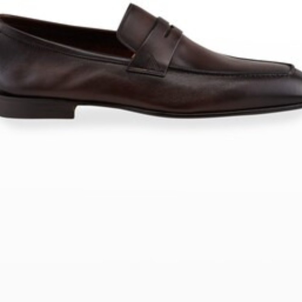 Santoni ​Imam Leather Penny Loafers Size 11 Dark Brown